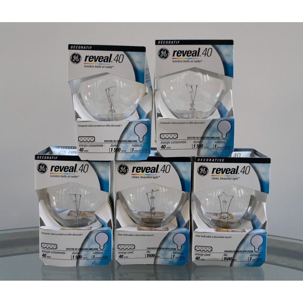 Lot of 5 - NIB GE Reveal 40 Watt Light Bulbs New In Box G25